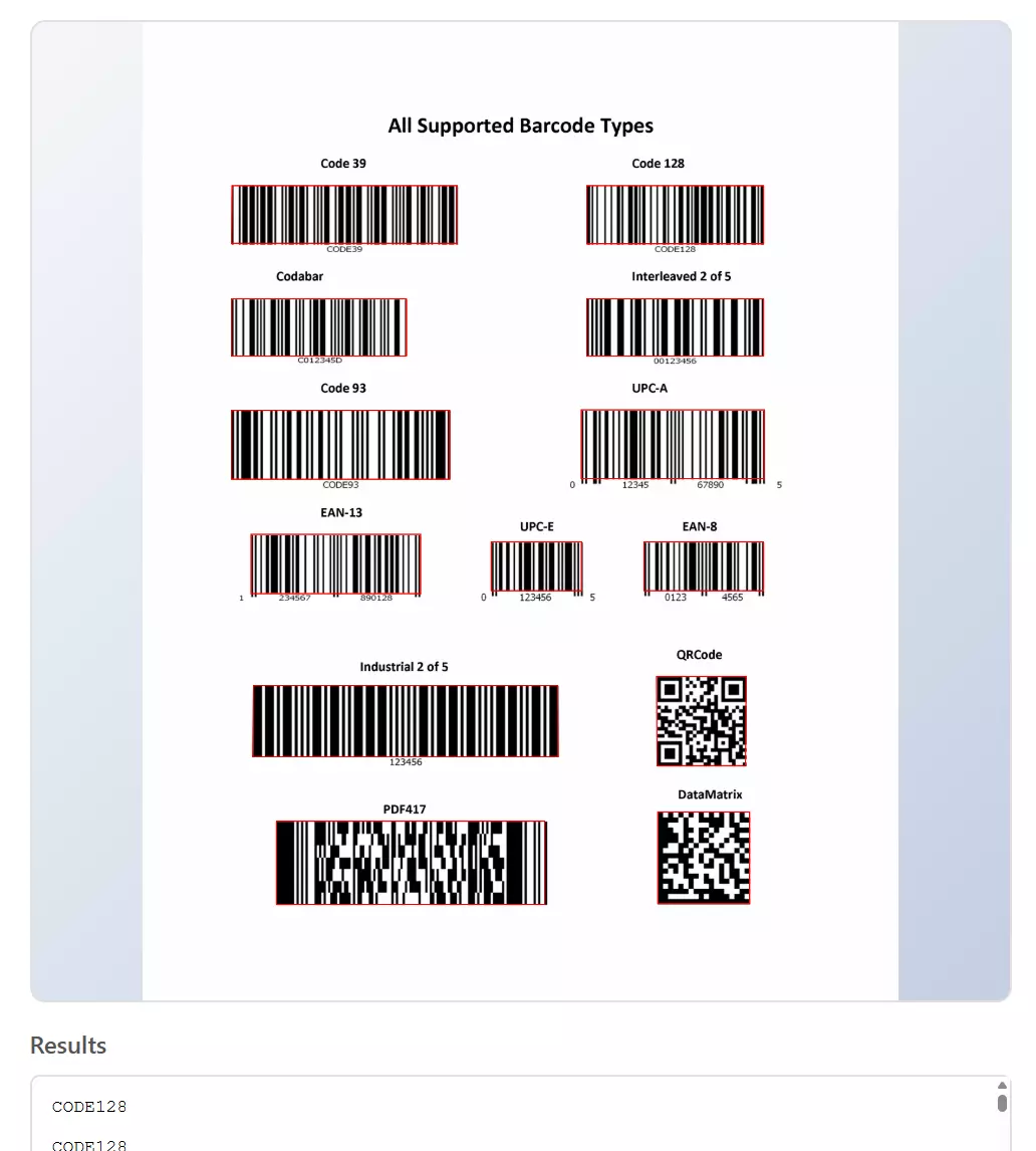 JavaScript barcode reader result