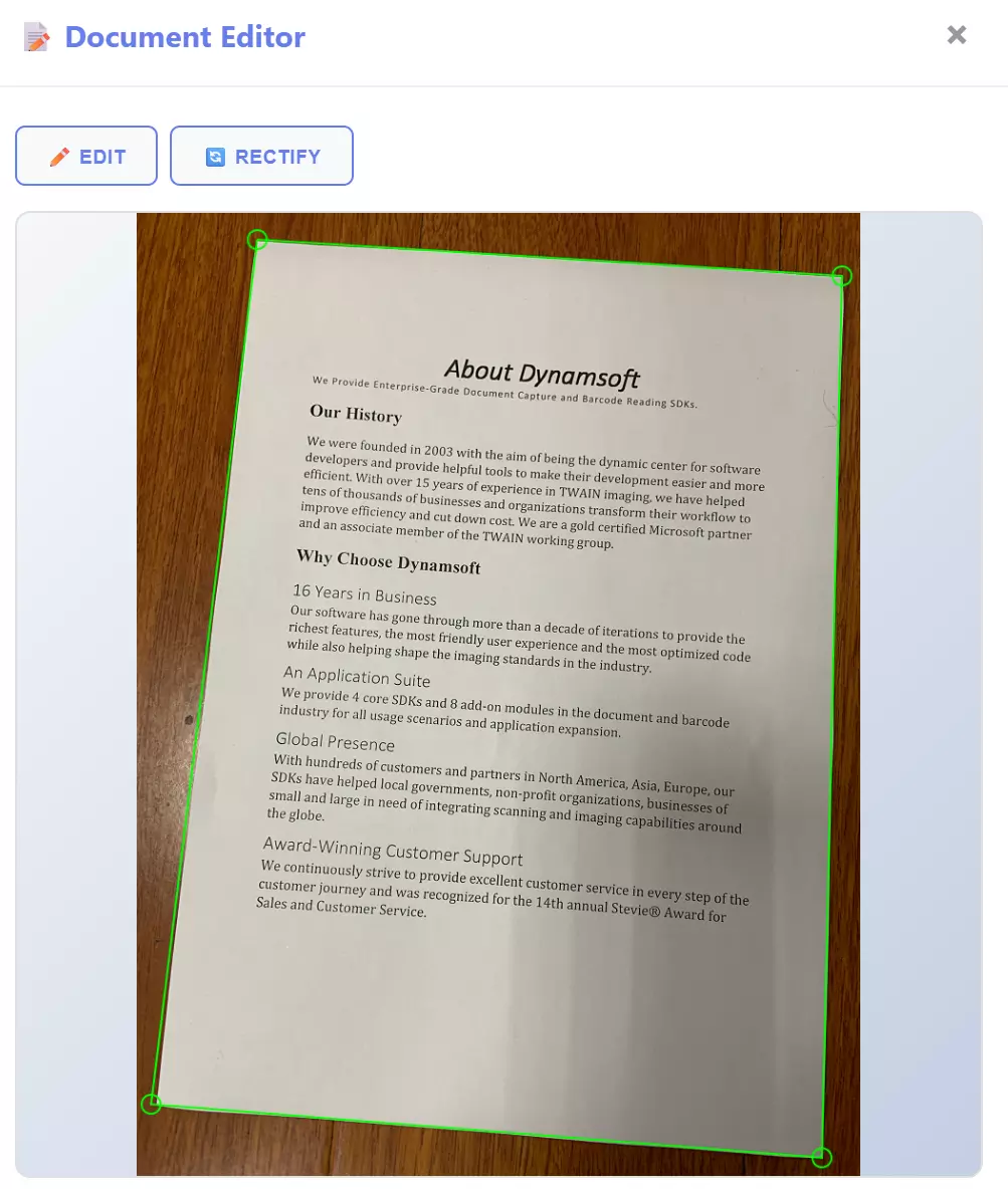 JavaScript document detection result