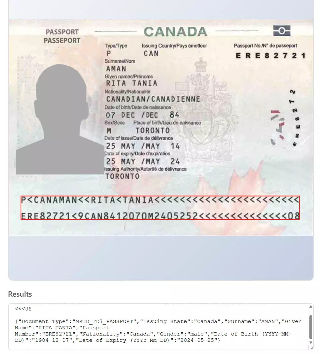 JavaScript MRZ reader result