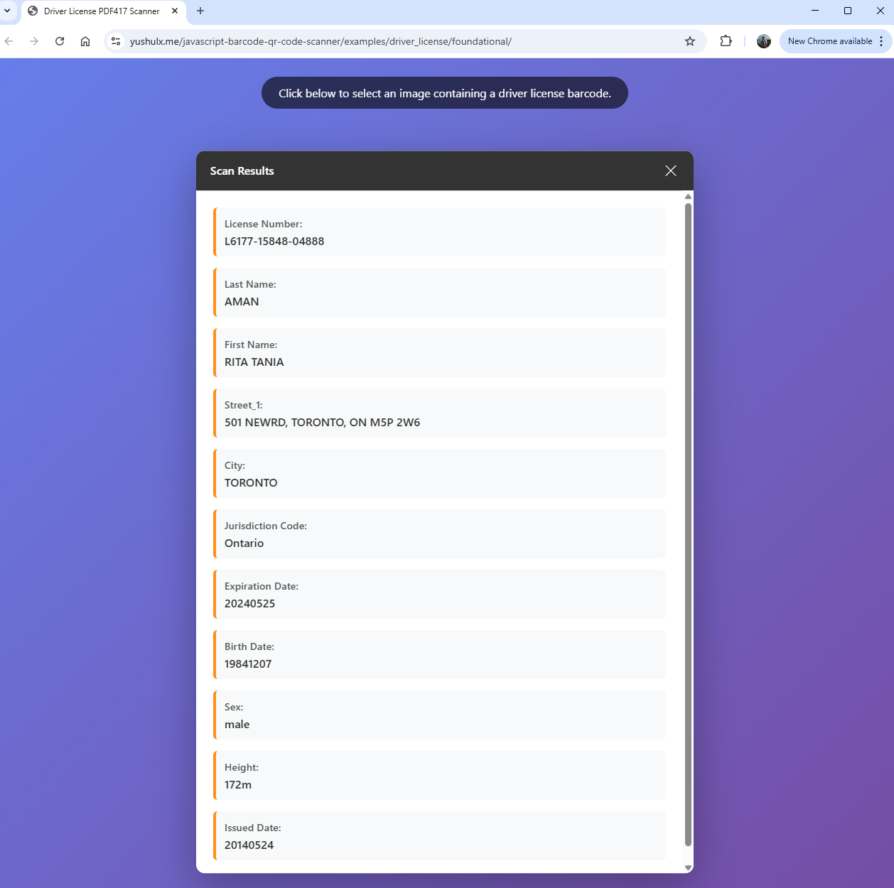 driver license parsing example