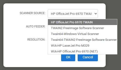 scanner sources in dialog