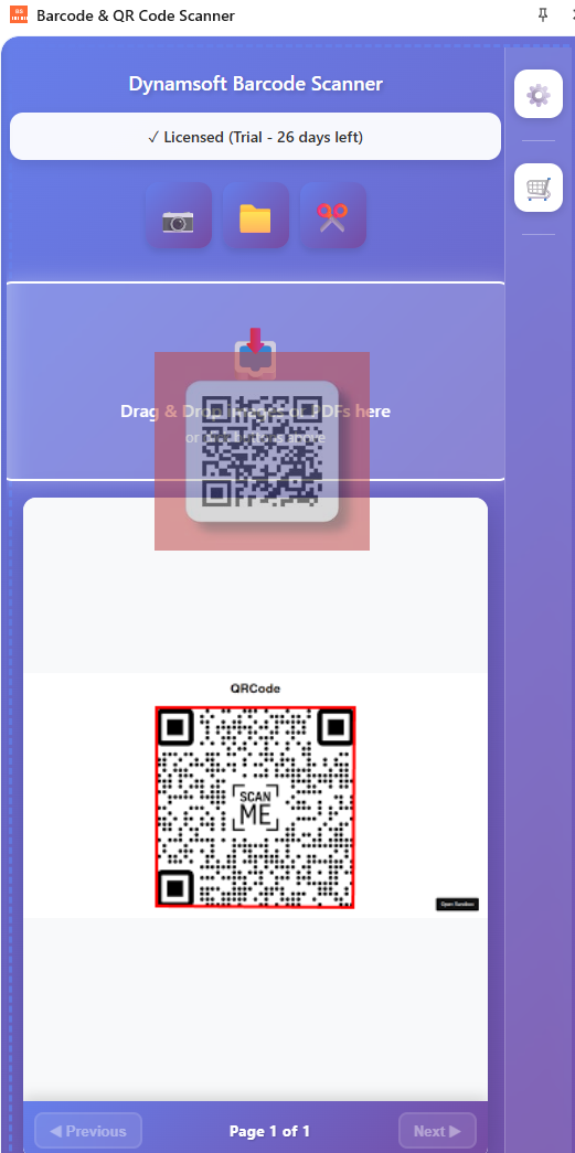 Drag and drop barcode reading