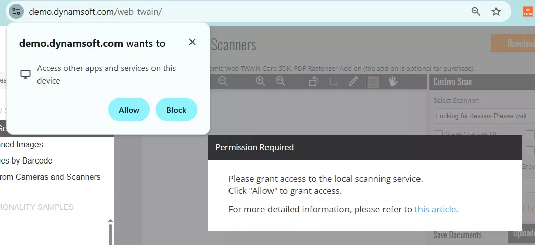 permission granting dialog